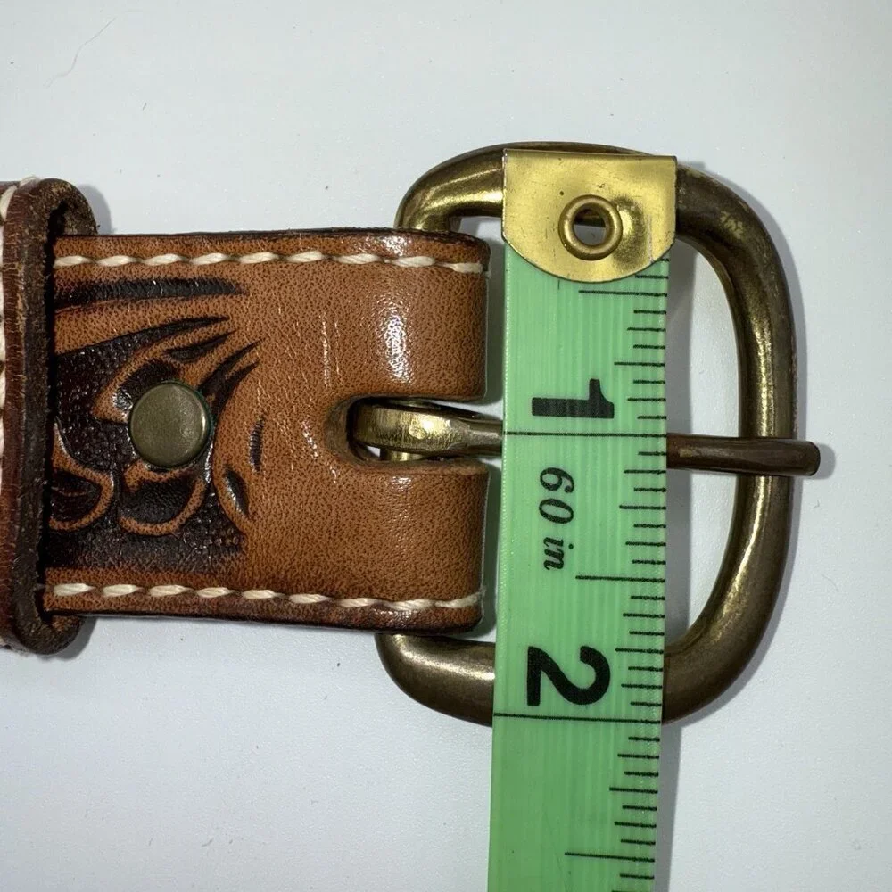 Vintage Leather Men’s Belt Tooled Horse Design Sz 36